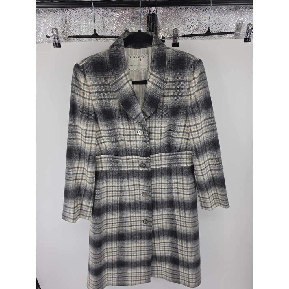 Brooks Brothers Black Fleece Grey Plaid Wool Coat Made in Italy BB3